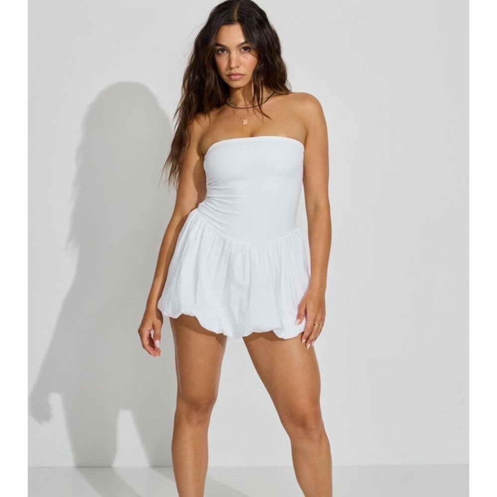 White GARAGE Bubble Skirt Tube Dress